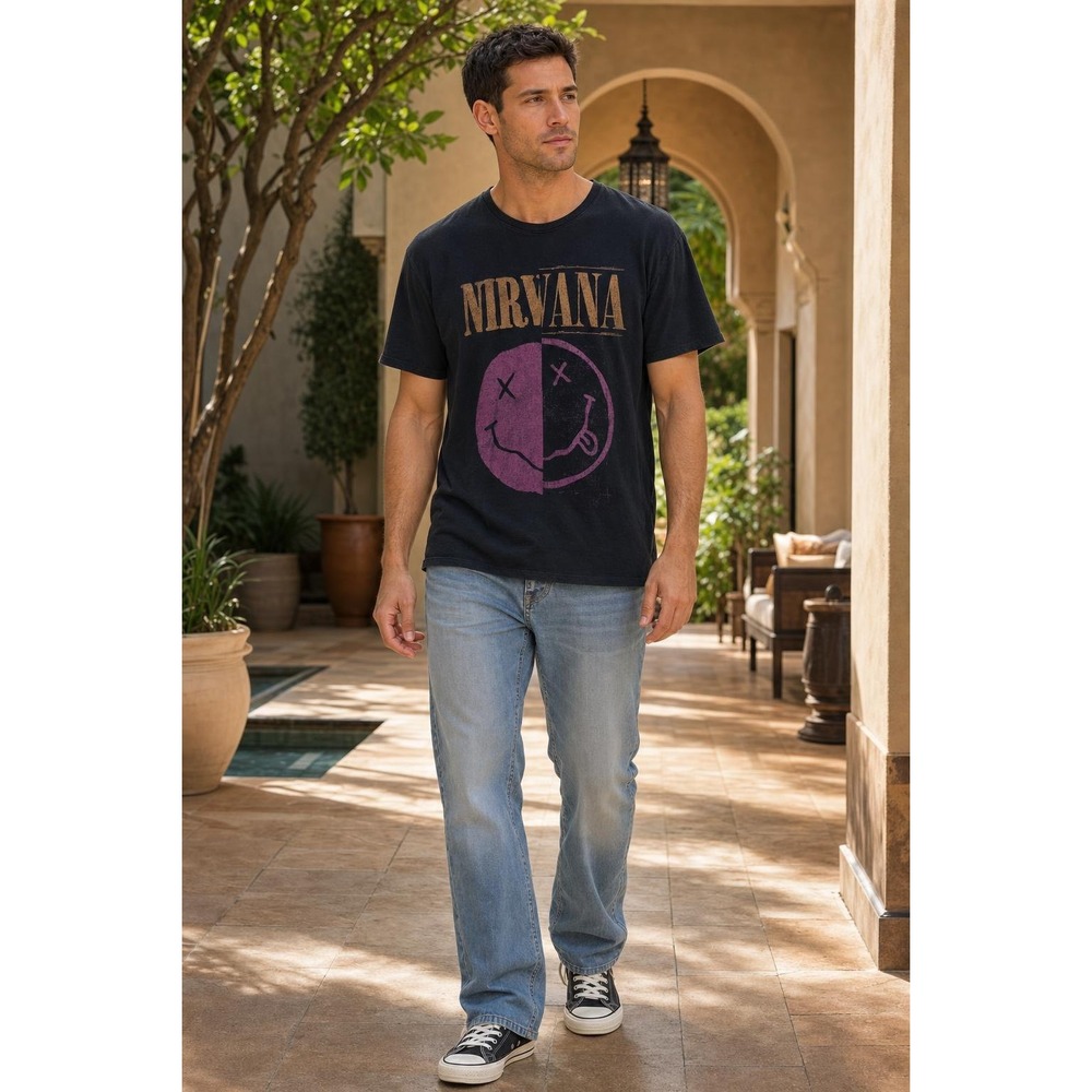 Nirvana Shirt Men's XL Black Smiley Face Grunge Band Tee Old Navy